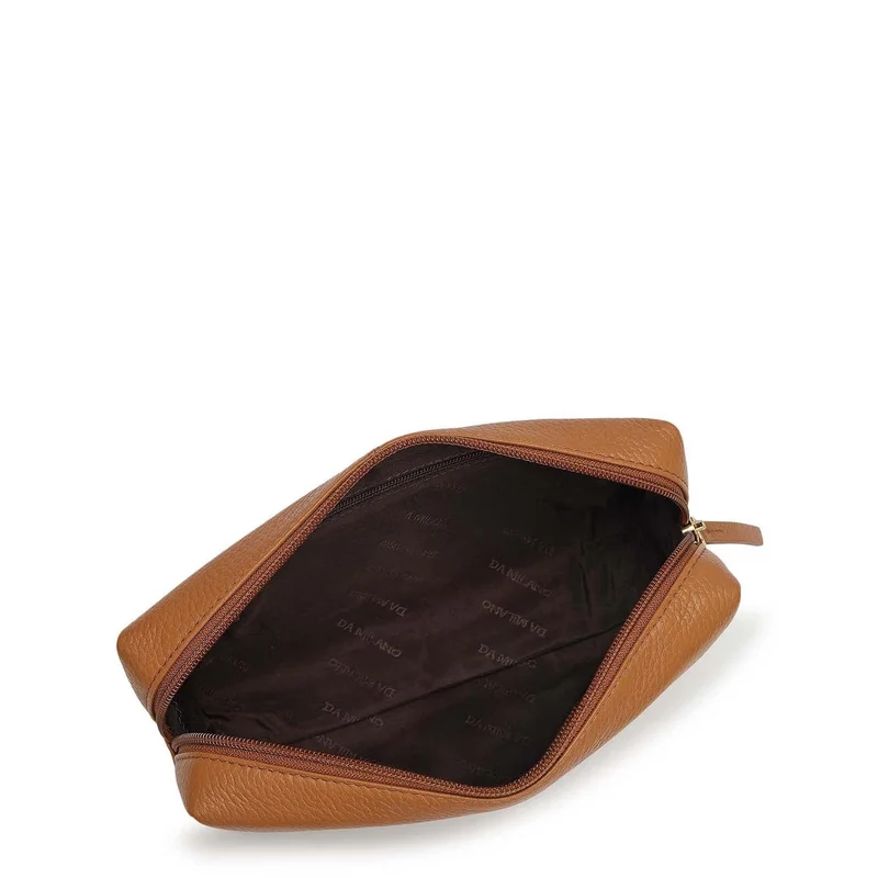 Da Milano Caramel Wax Leather Vanity Pouch - Caramel  | Best Price UAE